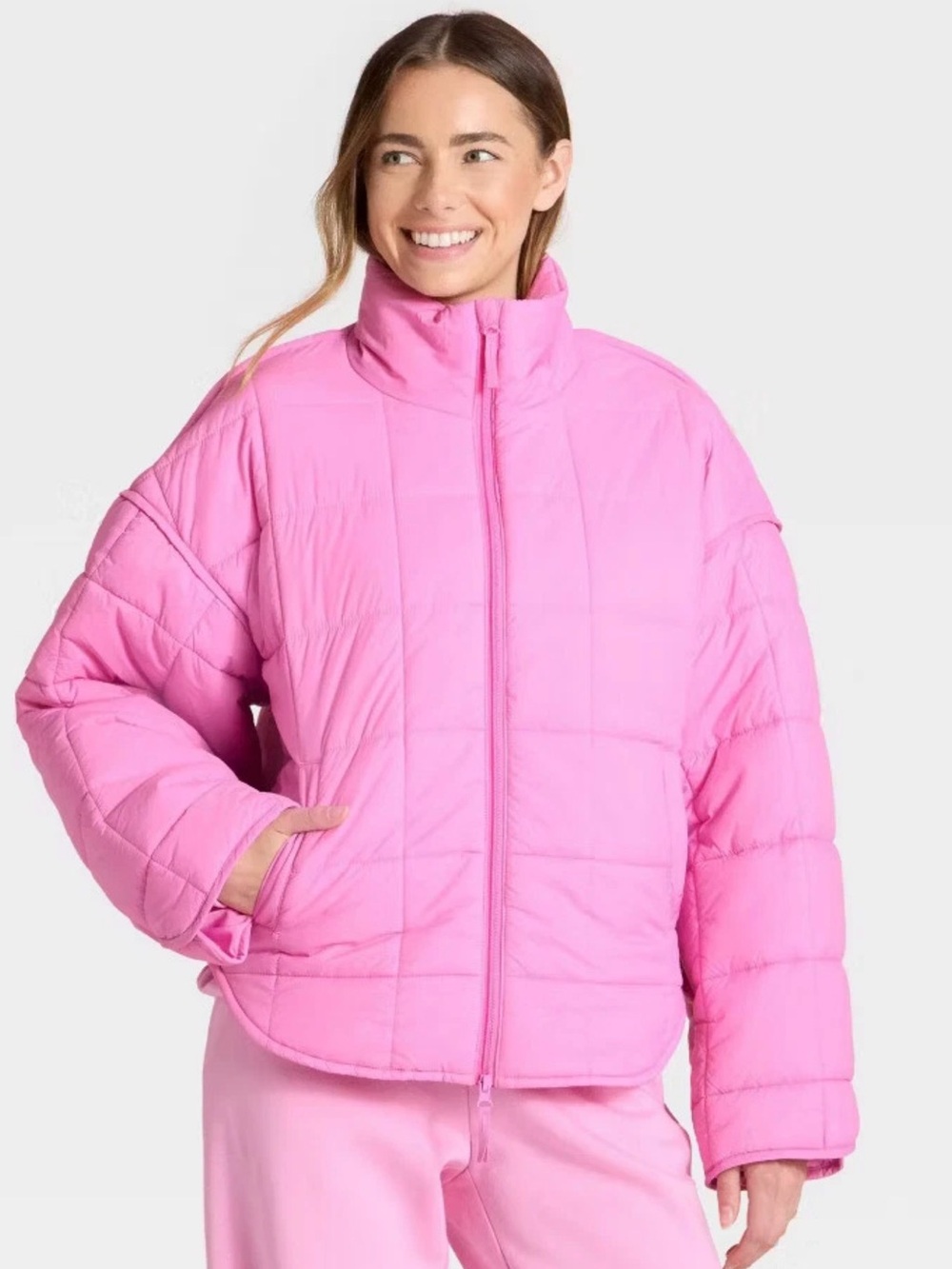 JoyLab Women’s Oversized Quilted Puffer Jacket Pink Size Medium NWT - Picture 2 of 4